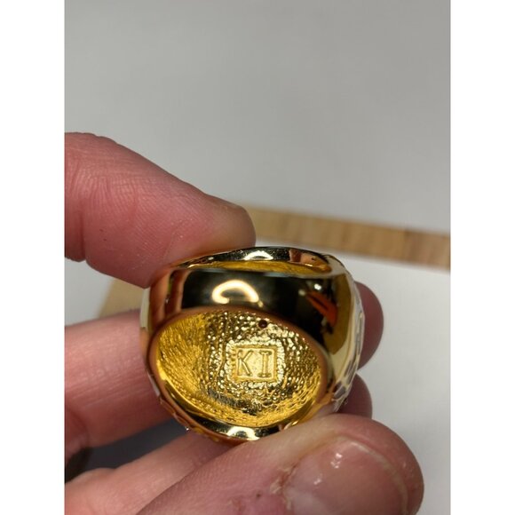 White & Gold Enamel Butterfly Statement Ring With Rhinestone Accents Size 7 KI - Picture 6 of 11